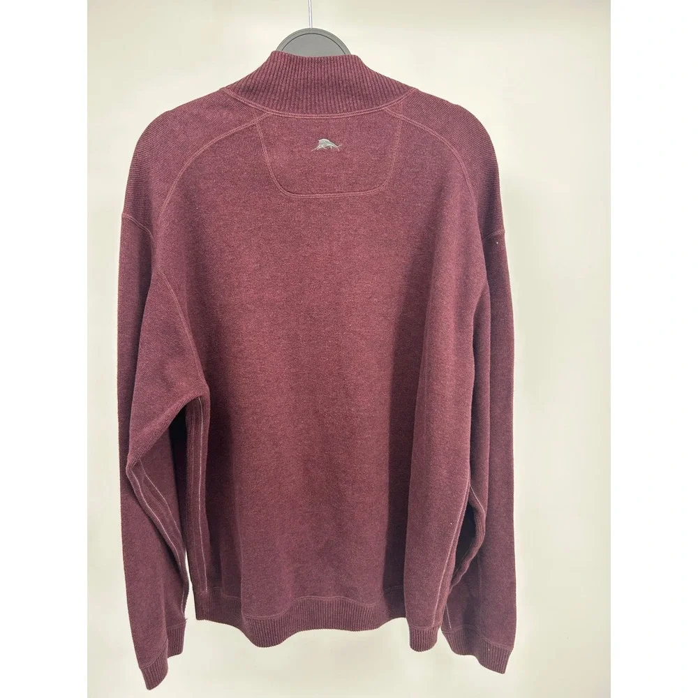 Tommy Bahama Mens Burgundy 100% Cotton Quarter Zip Pullover Sweater Large